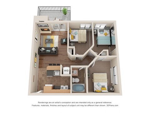 Floor plan for 3 beds, 1 bath, 720 sqft